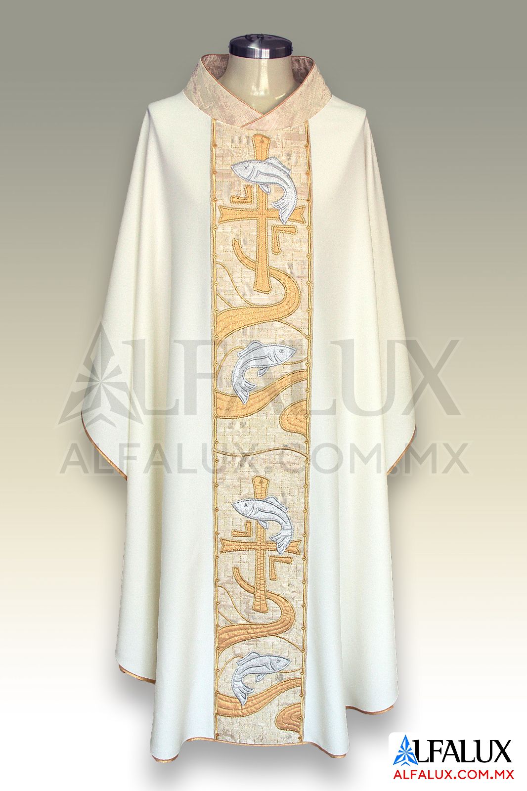 22 PECES Alfalux Casulla Central Perla Blanco Brocado Paint 32 (1)